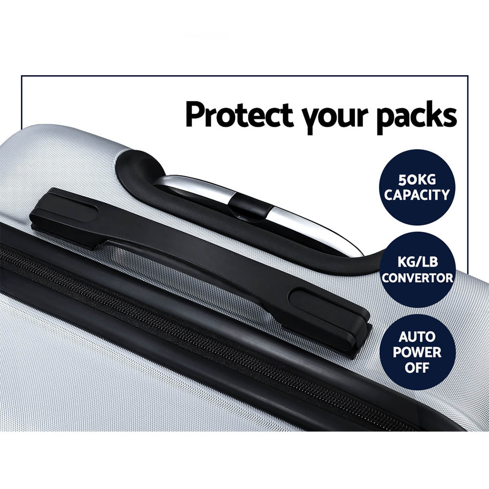 Wanderlite 3-Piece Luggage Set TSA Lock Spinner Hard Shell Silver