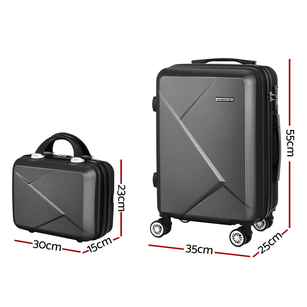 Wanderlite 2-Piece Luggage Set 20" Suitcase & 12" Handheld Box Hard Shell TSA Lock Black
