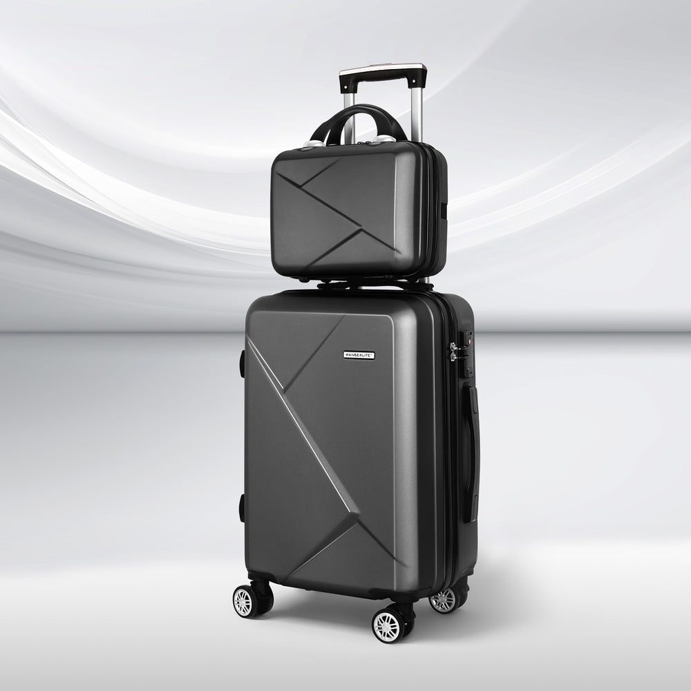 Wanderlite 2-Piece Luggage Set 20" Suitcase & 12" Handheld Box Hard Shell TSA Lock Black