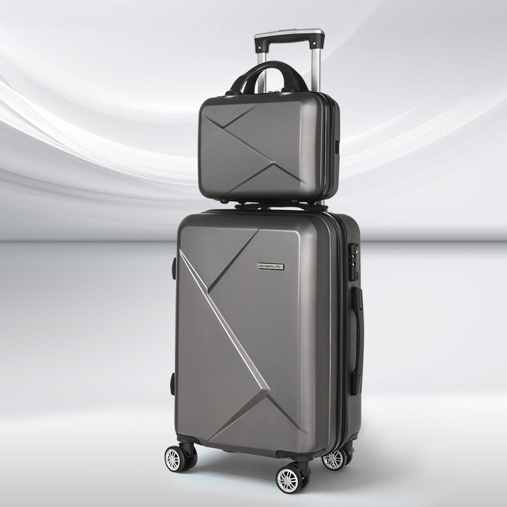 Wanderlite 2 Piece Hard Shell Luggage Set 20 and 12 Inch Dark Grey