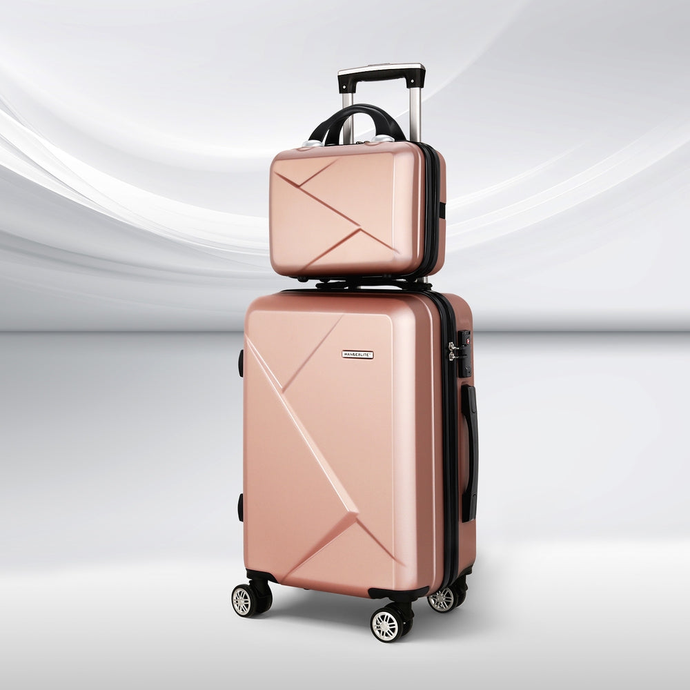 Wanderlite 2 Piece 20 Inch Hard Shell Luggage Set Rose Gold