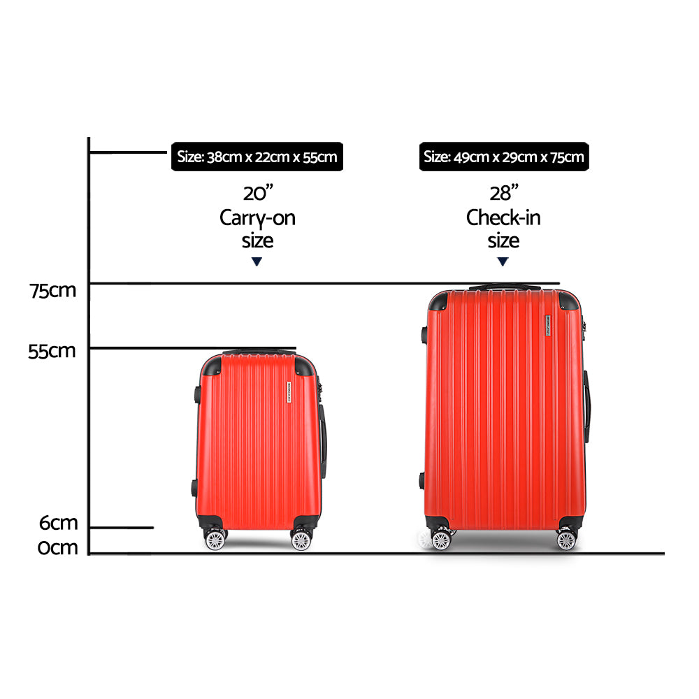 Wanderlite 20-28 Inch Luggage Set TSA Lock Spinner Hard Shell Red