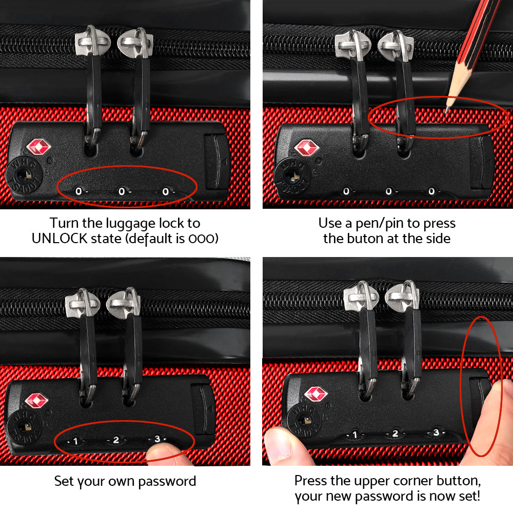 Wanderlite 20-28 Inch Luggage Set TSA Lock Spinner Hard Shell Red