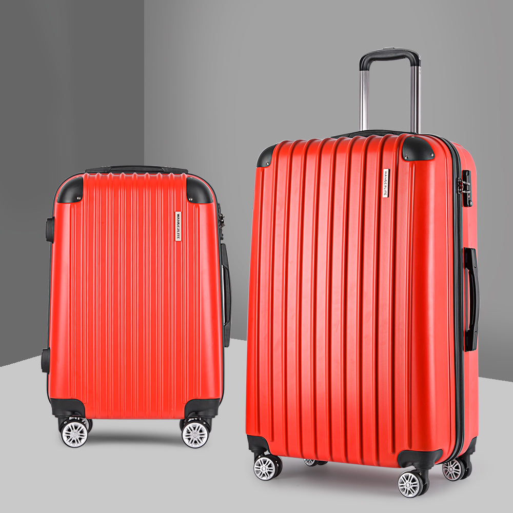 Wanderlite 2 Piece Hard Shell Luggage Set 20-28 Inch TSA Lock Red