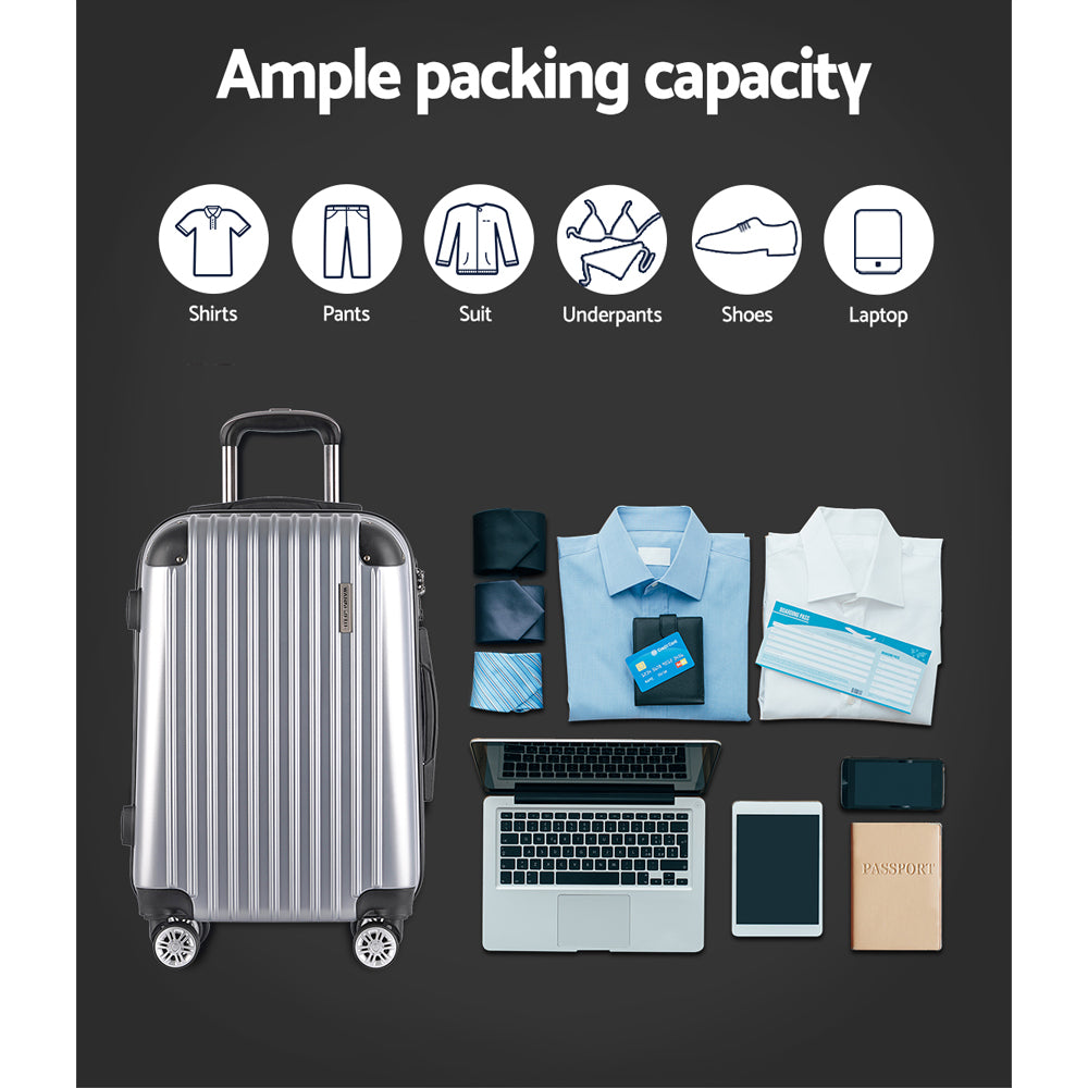 Wanderlite Silver Luggage Set 3-Piece Hard Shell Spinner with TSA Locks