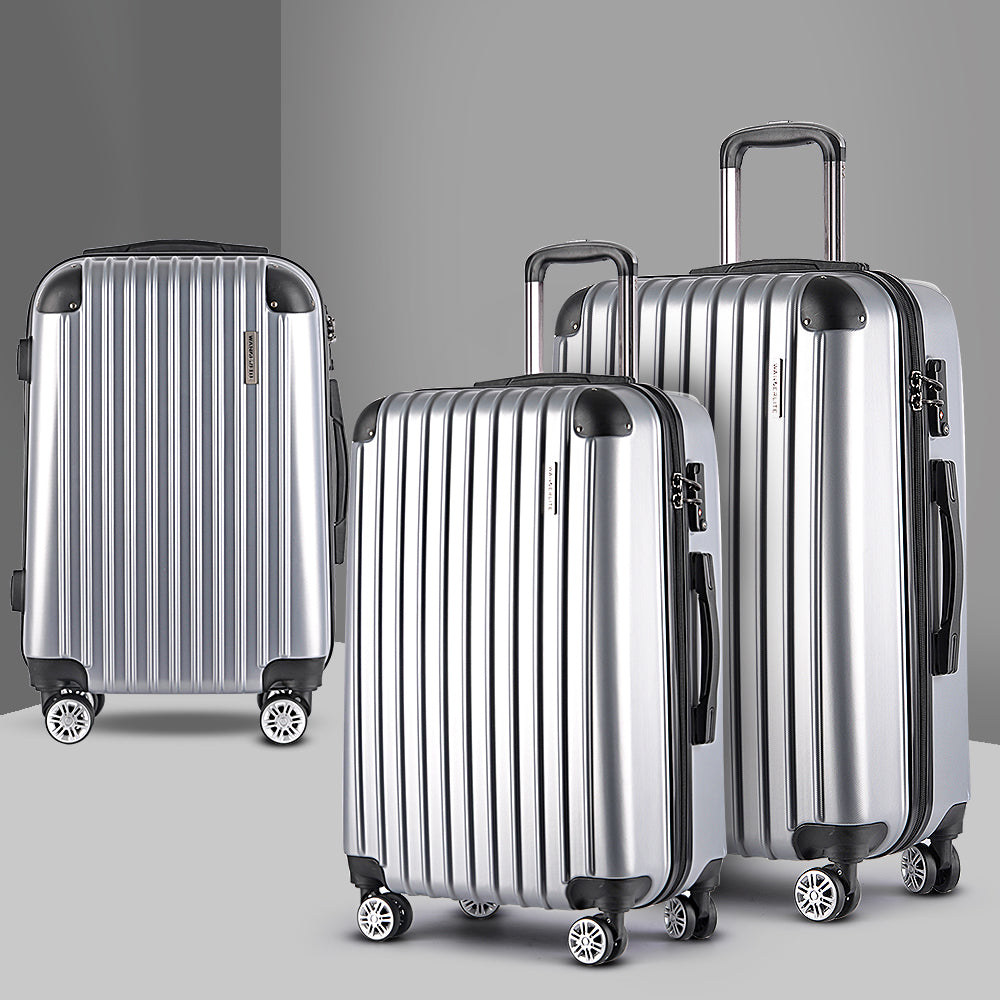 Wanderlite 3 Piece Hard Shell Luggage Set 20-24-28 Inch Silver
