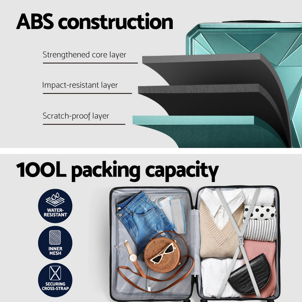 Wanderlite 28-Inch Luggage Set TSA Lock ABS Hard Shell Atrovirens