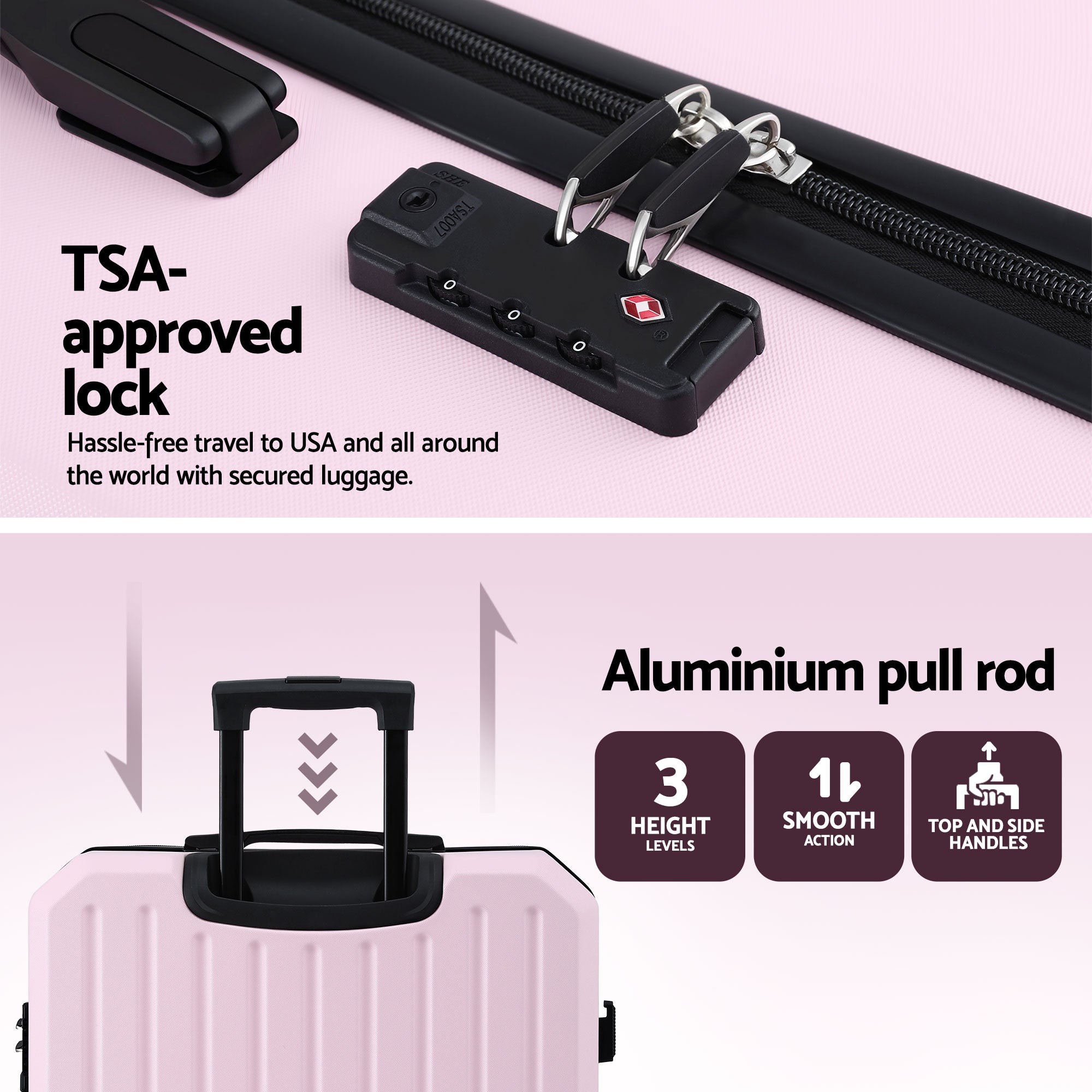 Wanderlite 28" Luggage Suitcase Trolley Travel Lightweight TSA Hardshell Pink