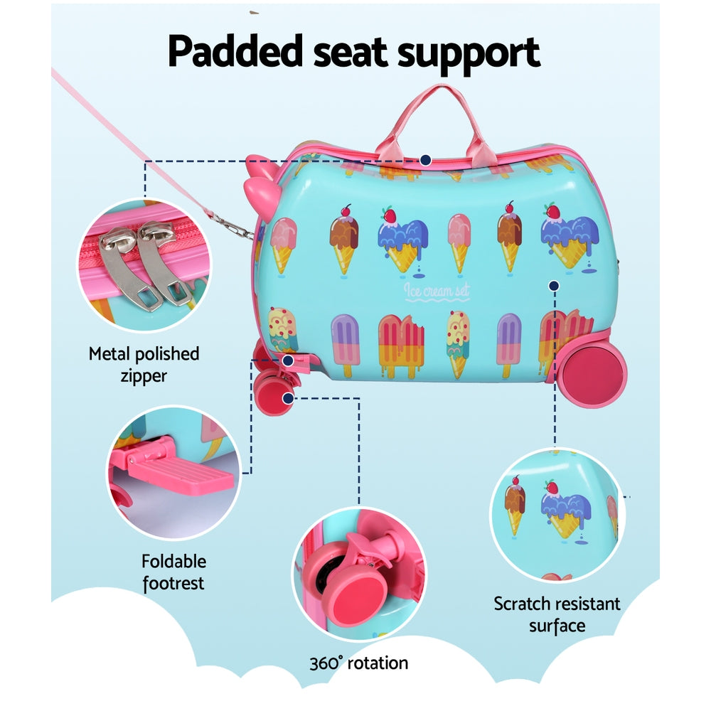 Wanderlite 17" Kids Ride On Suitcase Multi-Coloured Ice Cream Design
