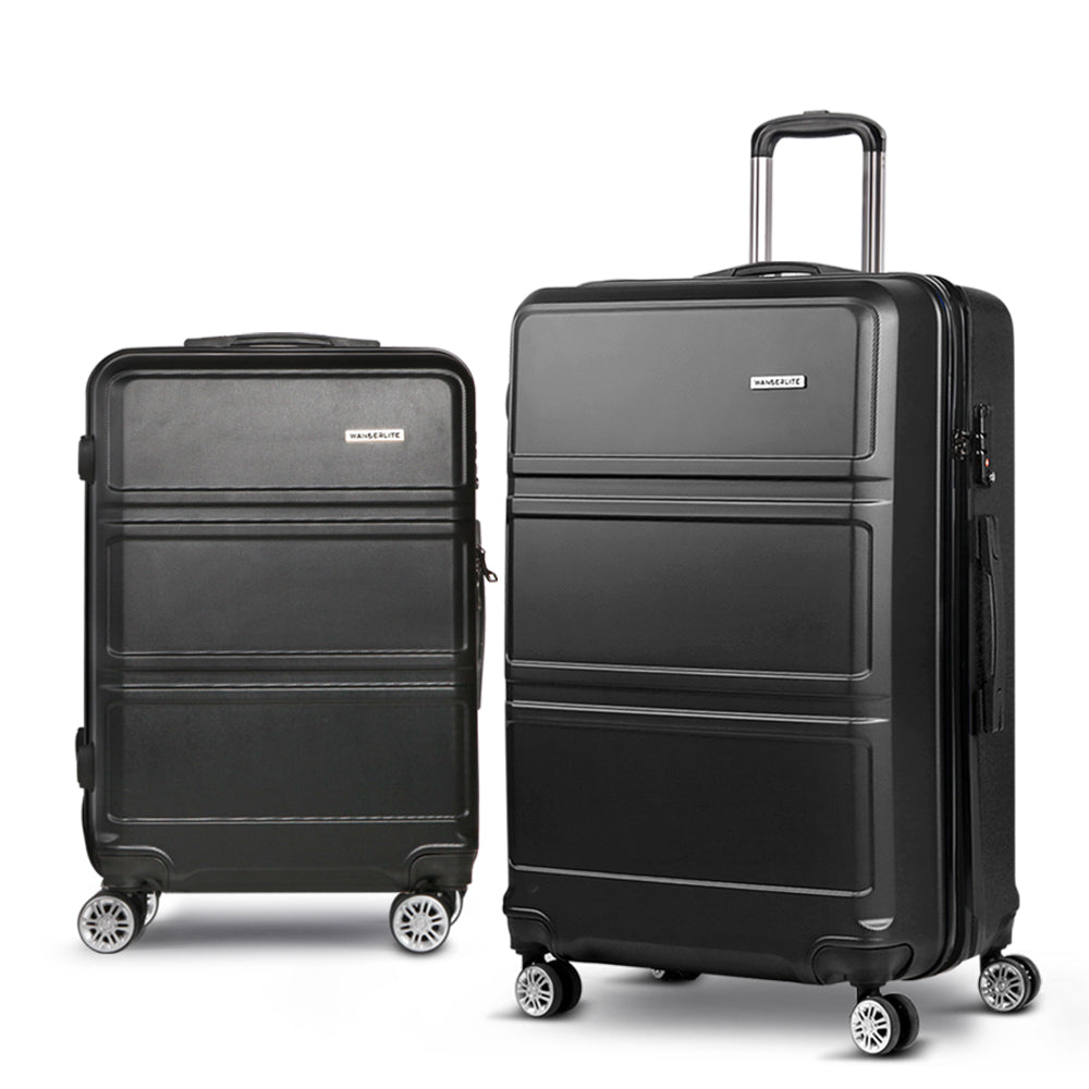 Wanderlite 2pc Luggage Set 20-28" Hard Shell Spinner Suitcase TSA Lock Black