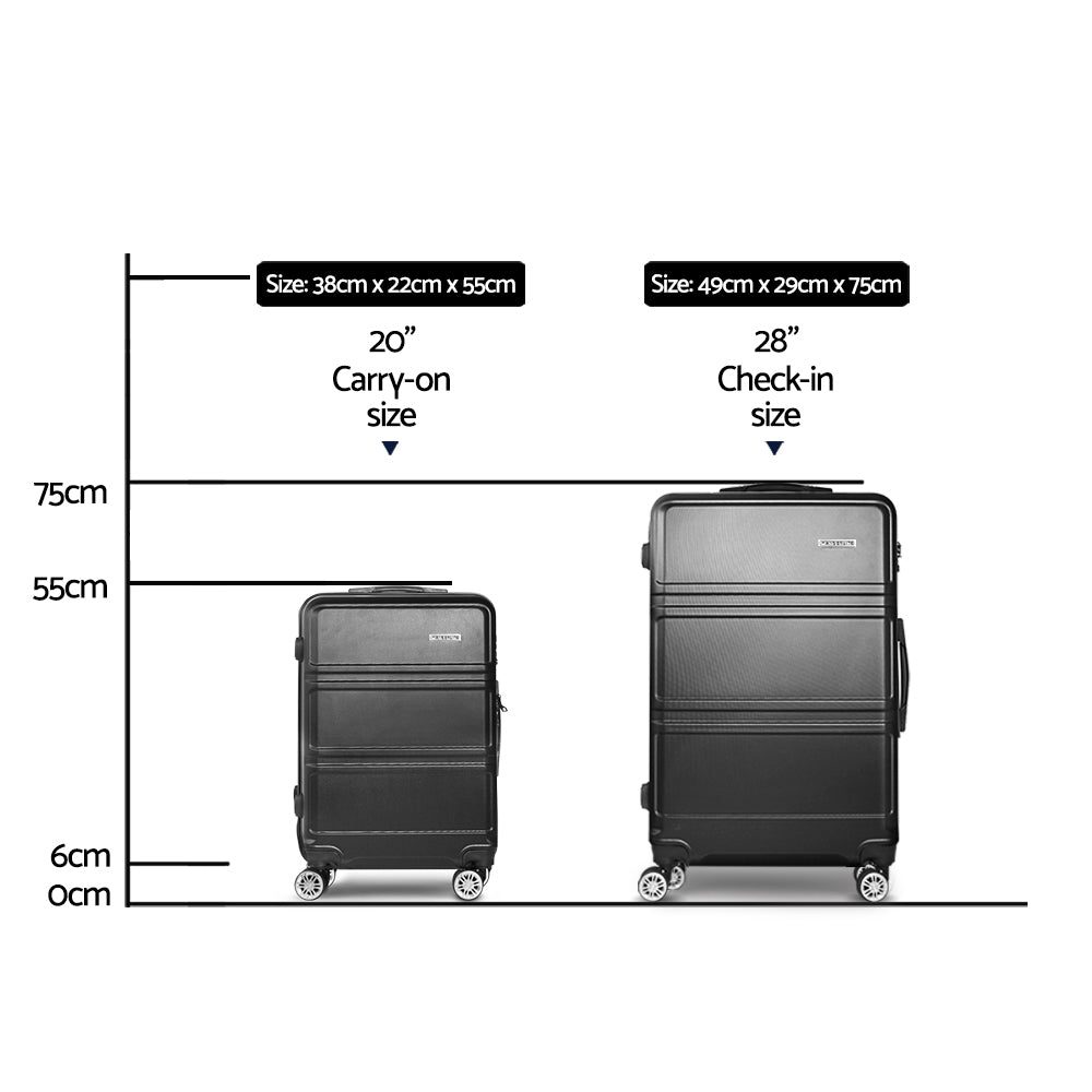 Wanderlite 2pc Luggage Set 20-28" Hard Shell Spinner Suitcase TSA Lock Black