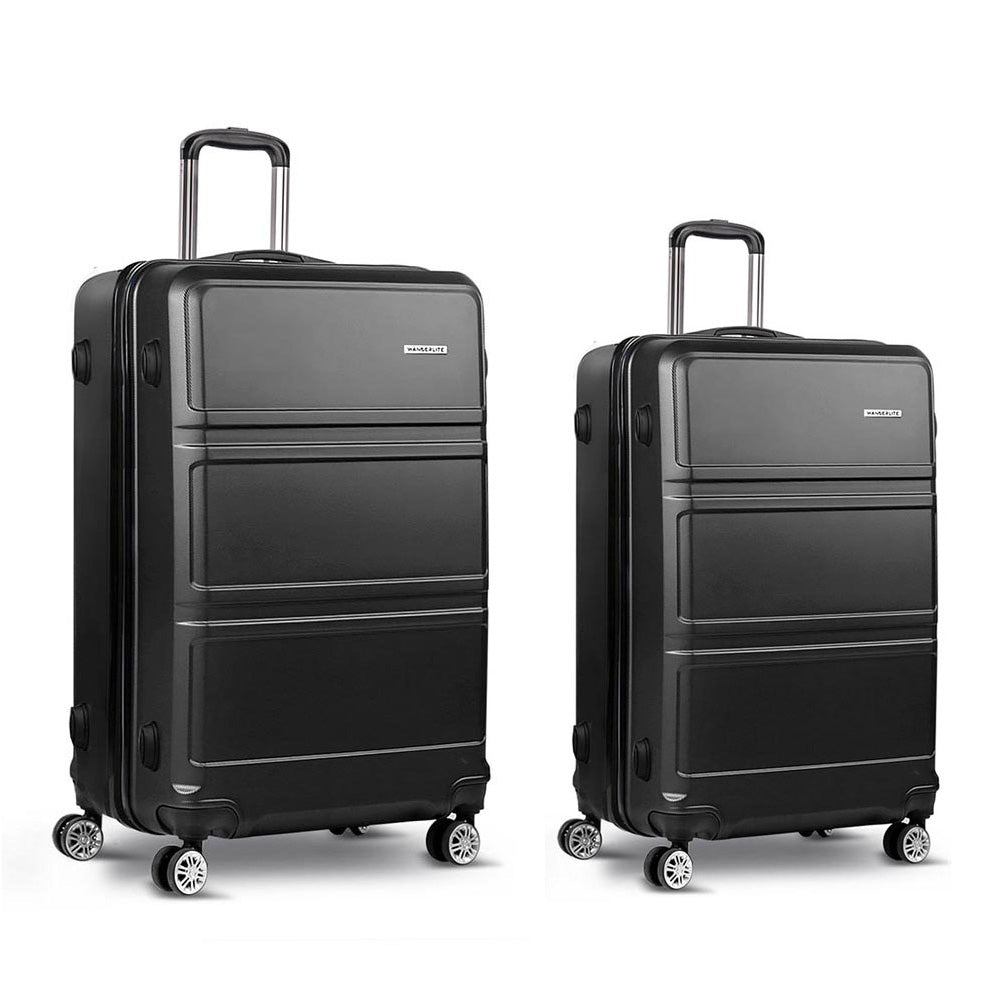 Wanderlite 2pc Luggage Set 20-28" Hard Shell Spinner Suitcase TSA Lock Black