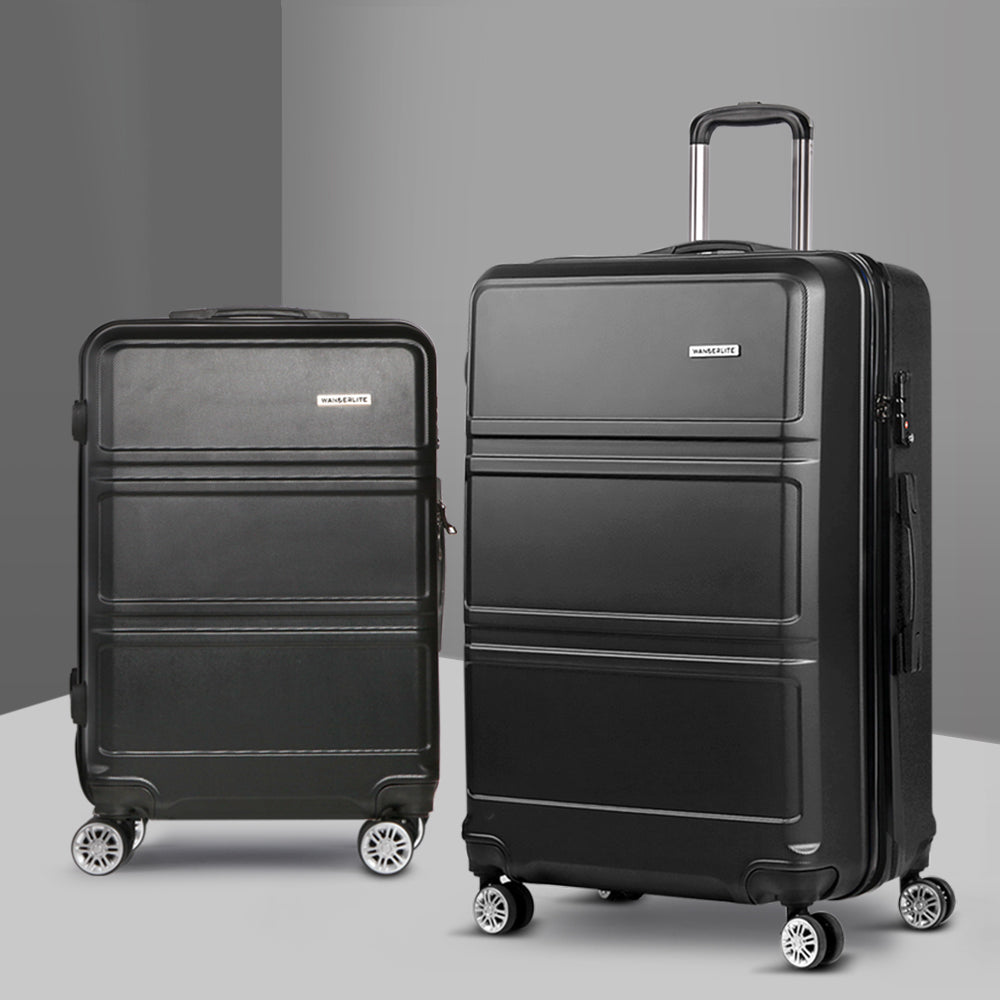 Wanderlite 2 Piece Luggage Set 20-28 Inch Hard Shell Spinner Black