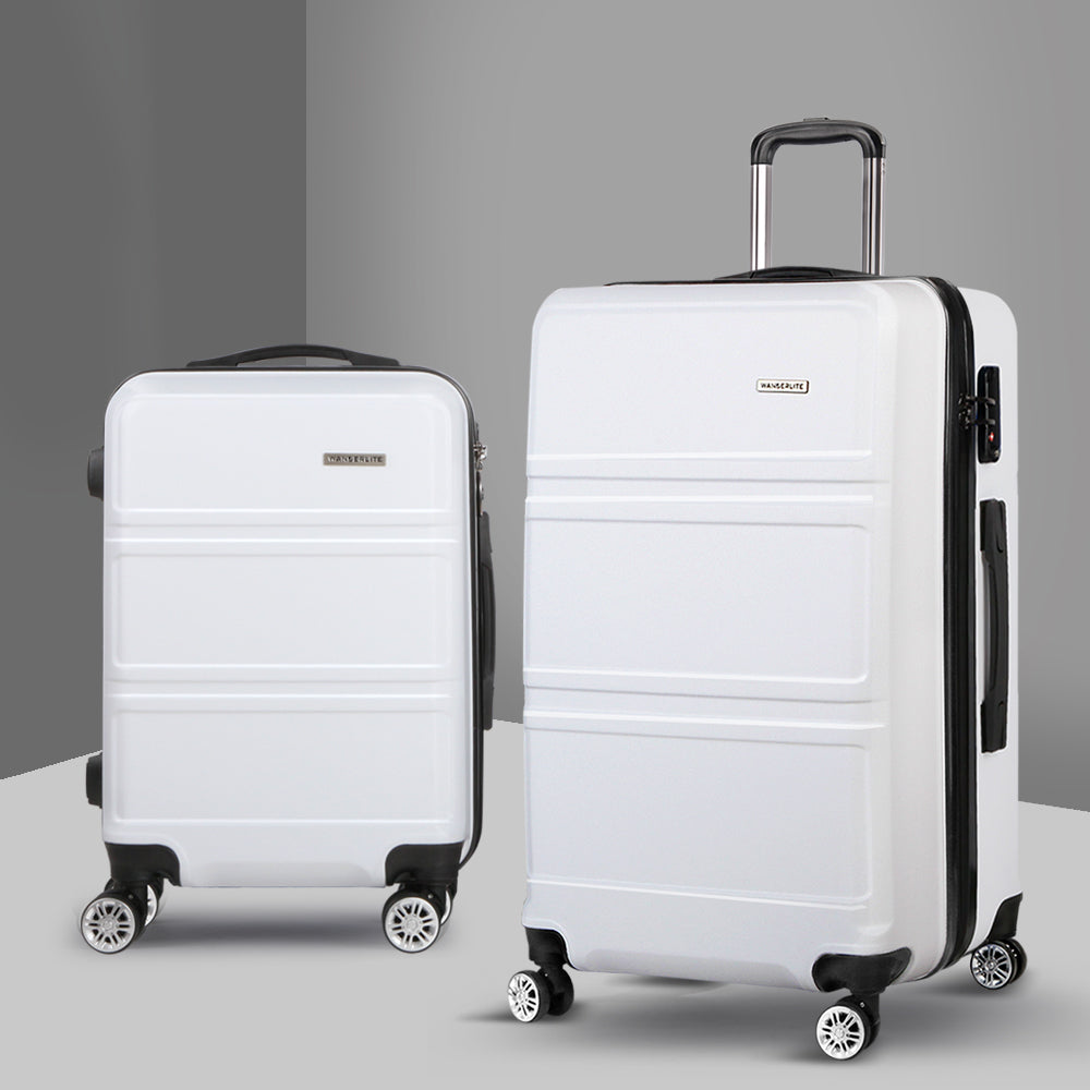 Wanderlite 2pc Luggage Set 20" 28" TSA Lock Spinner Hard Shell White