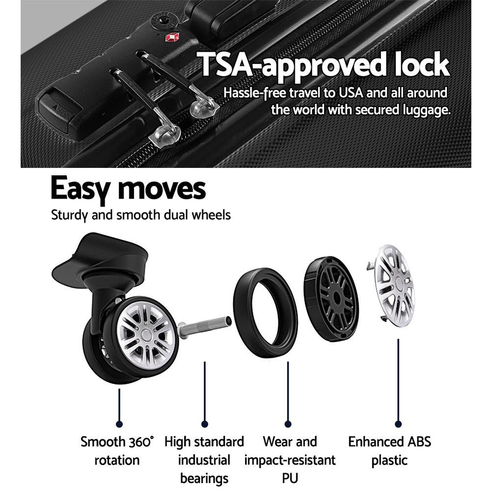 Wanderlite 3-Piece Luggage Set TSA Lock Spinner Hard Shell Black