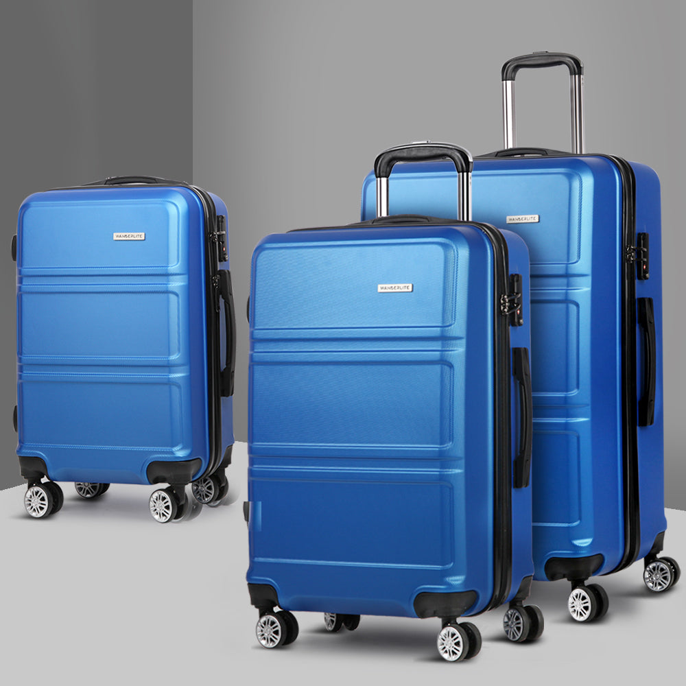 Wanderlite 3pc Luggage Set TSA Lock Spinner Hard Shell Blue