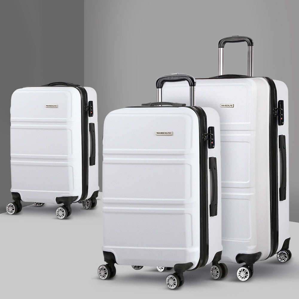 Wanderlite 3 Piece Hard Shell Luggage Set with TSA Lock White