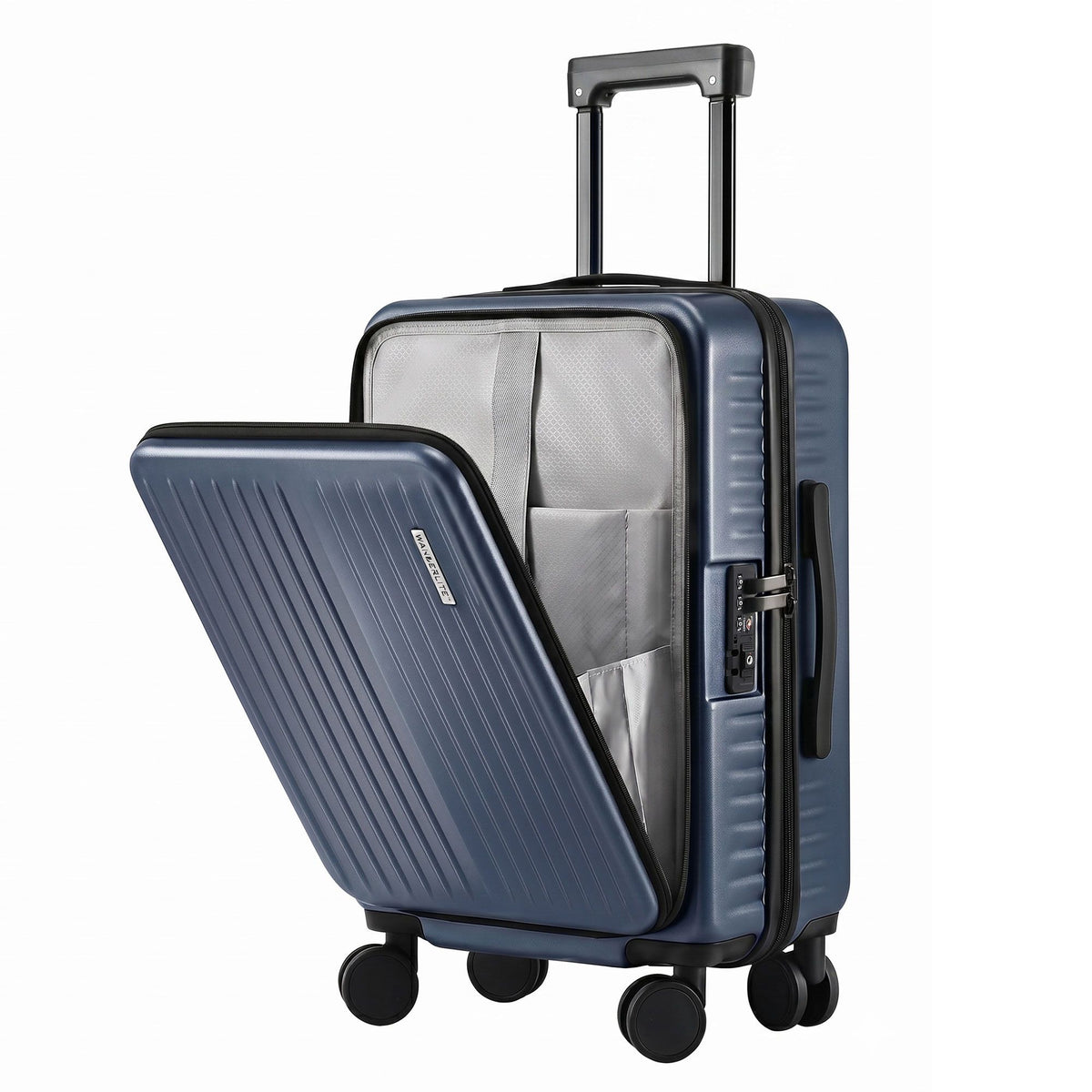 Wanderlite 20" Carry On Luggage Suitcase with Front Pocket Navy