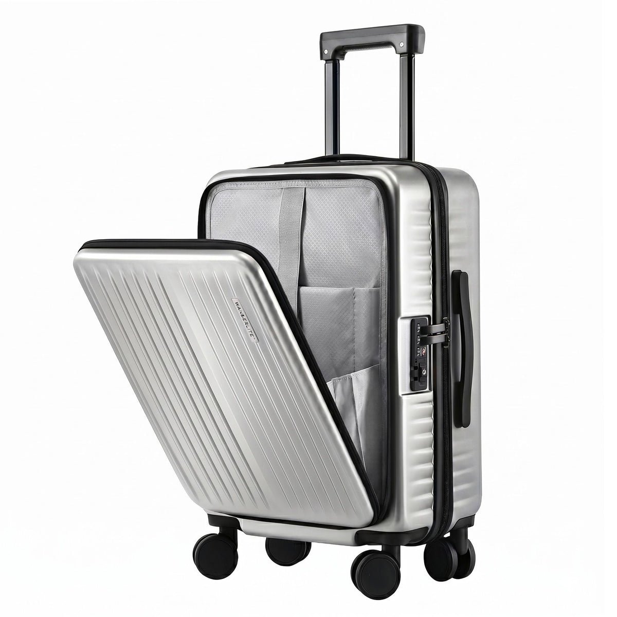 Wanderlite 20" Carry On Front Pocket Luggage Suitcase Silver