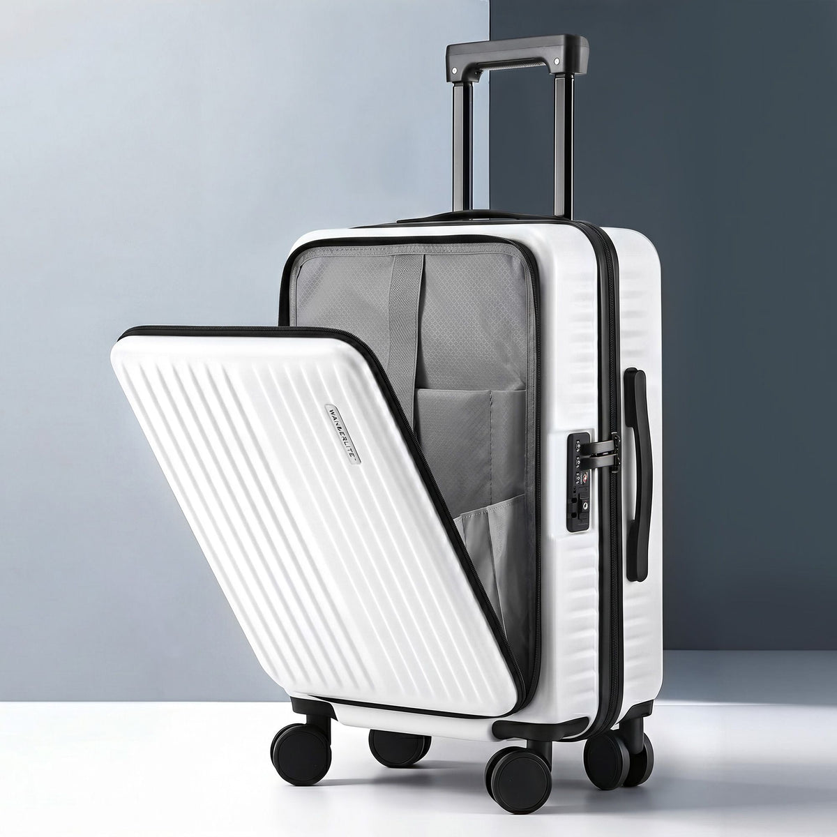 Wanderlite 20" Carry On Luggage Suitcase with Front Pocket White