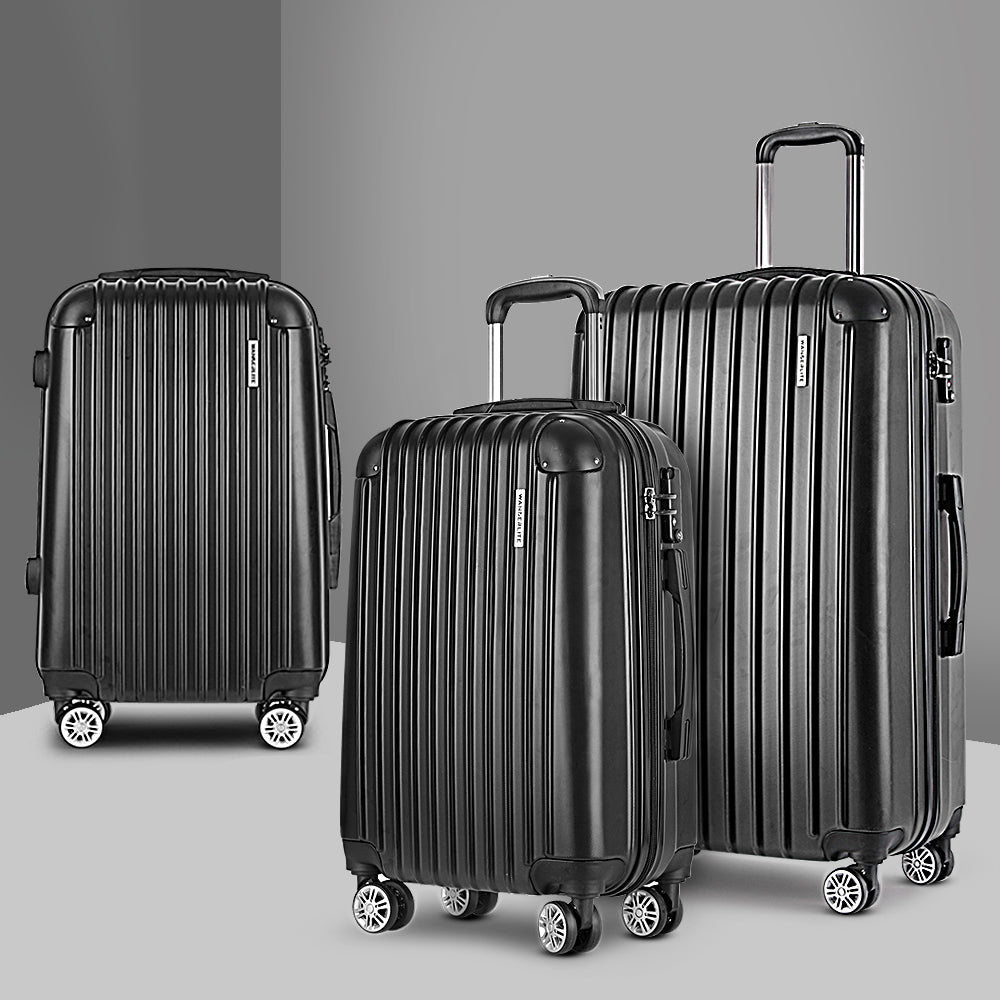 Wanderlite 3-Piece Luggage Set 20-24-28 Inch TSA Lock Spinner Hard Shell Black