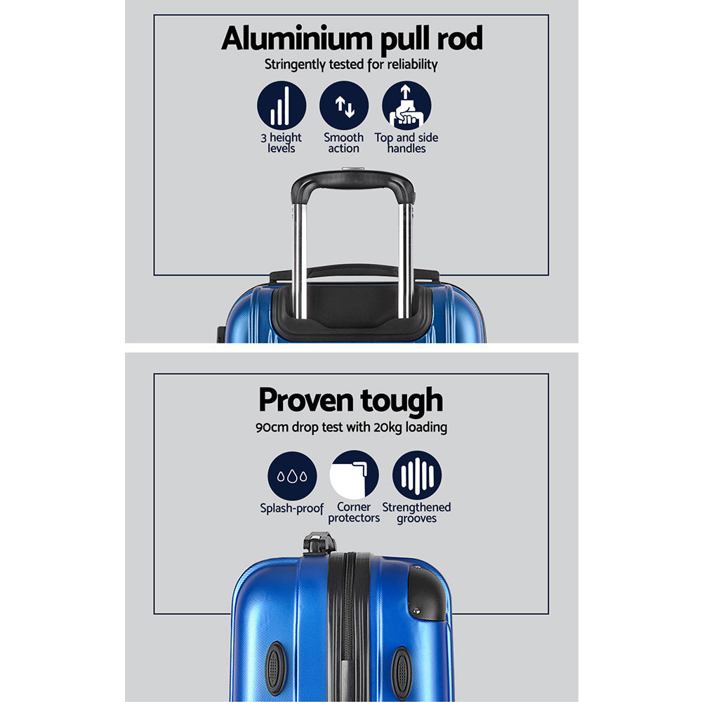 Wanderlite 3-Piece Luggage Set 20-24-28 Inch TSA Lock Spinner Hard Shell Blue