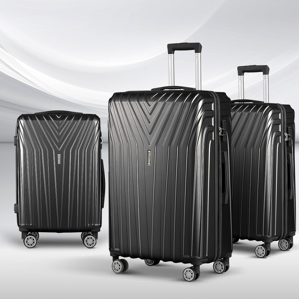 Wanderlite 3-Piece Luggage Set 20-24-28 Inch Suitcase TSA Lock Hard Shell Black