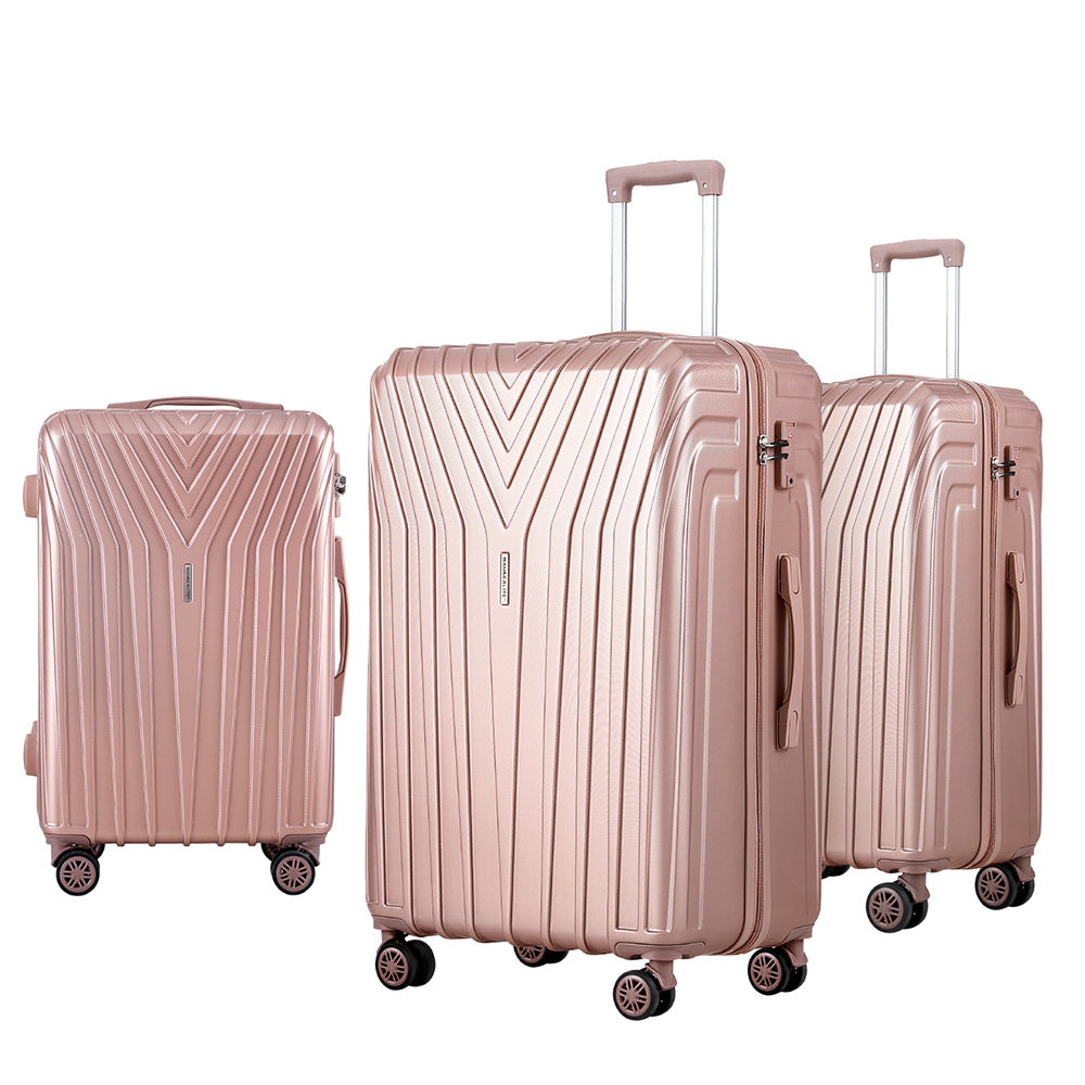 Wanderlite 3-Piece Luggage Set 20-24-28 Inch Suitcase TSA Lock Hard Shell Pink