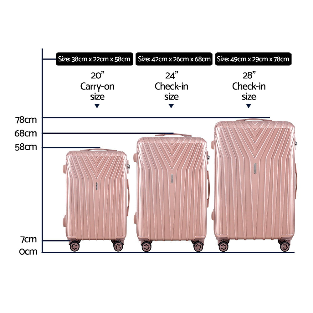 Wanderlite 3-Piece Luggage Set 20-24-28 Inch Suitcase TSA Lock Hard Shell Pink
