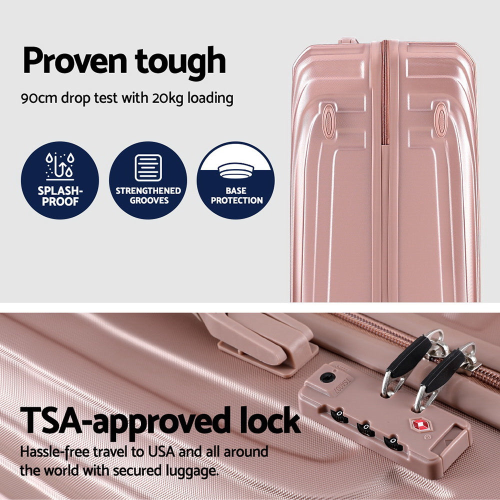 Wanderlite 3-Piece Luggage Set 20-24-28 Inch Suitcase TSA Lock Hard Shell Pink