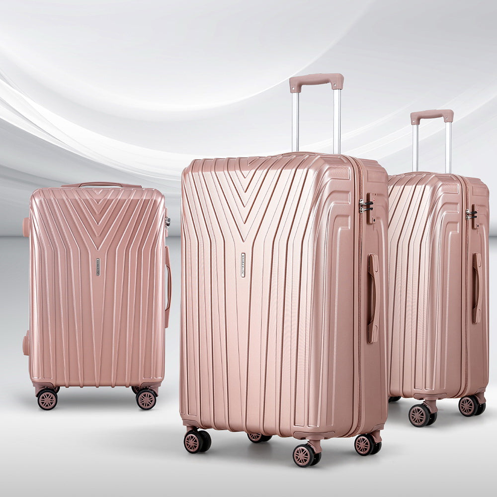 Wanderlite 3 Piece Hard Shell Luggage Set 20-24-28 Inch Pink