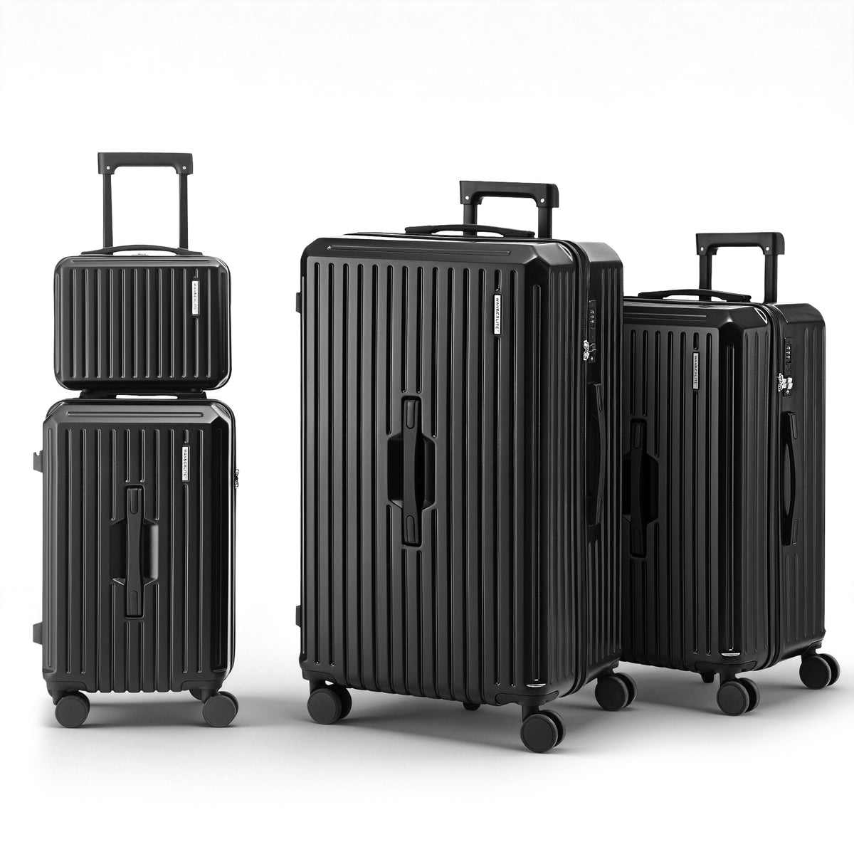 Wanderlite 4pcs Trunk Luggage Suitcase Set with TSA Lock Black