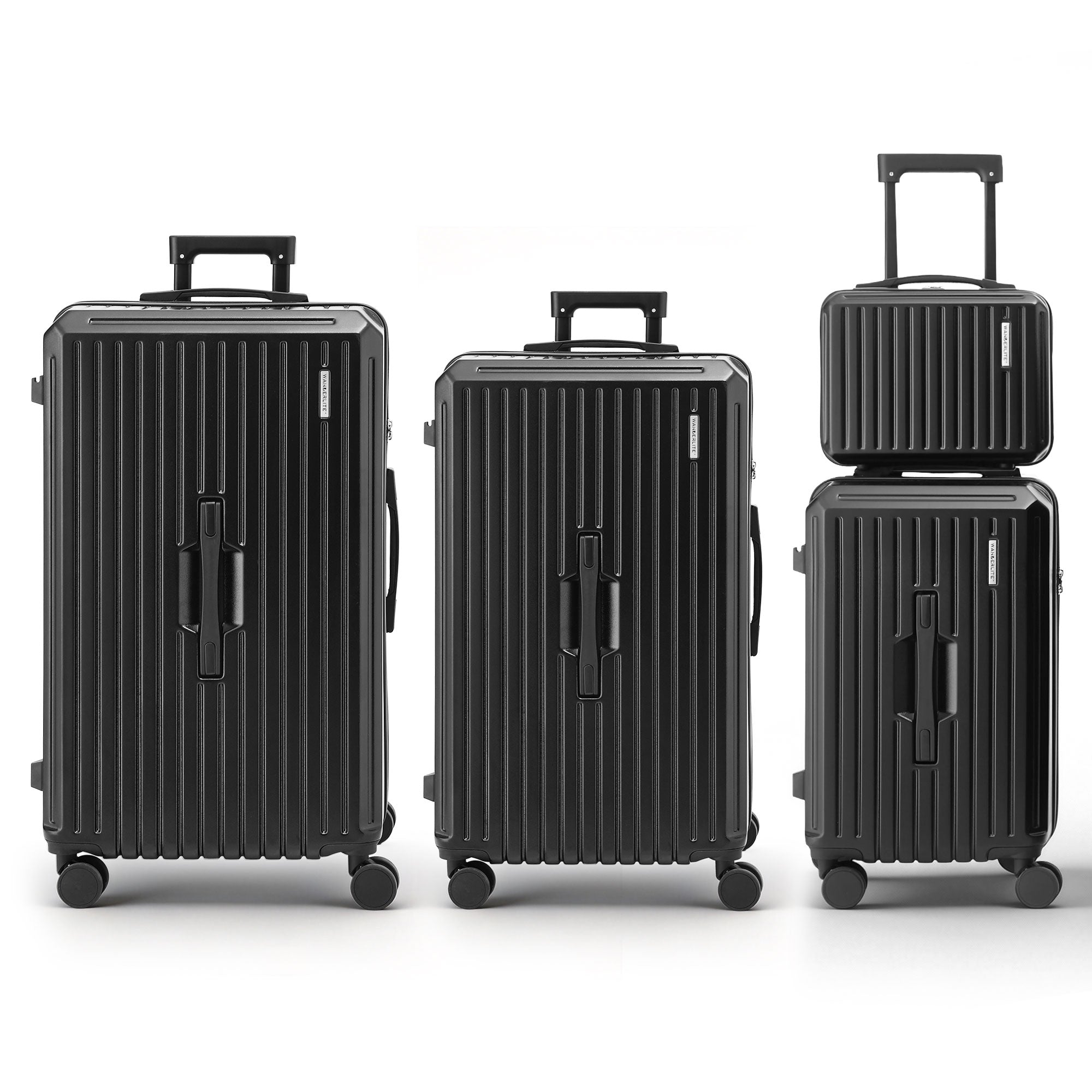 Wanderlite 4pcs Trunk Luggage Suitcase Set Travel Carry On TSA Lock Black