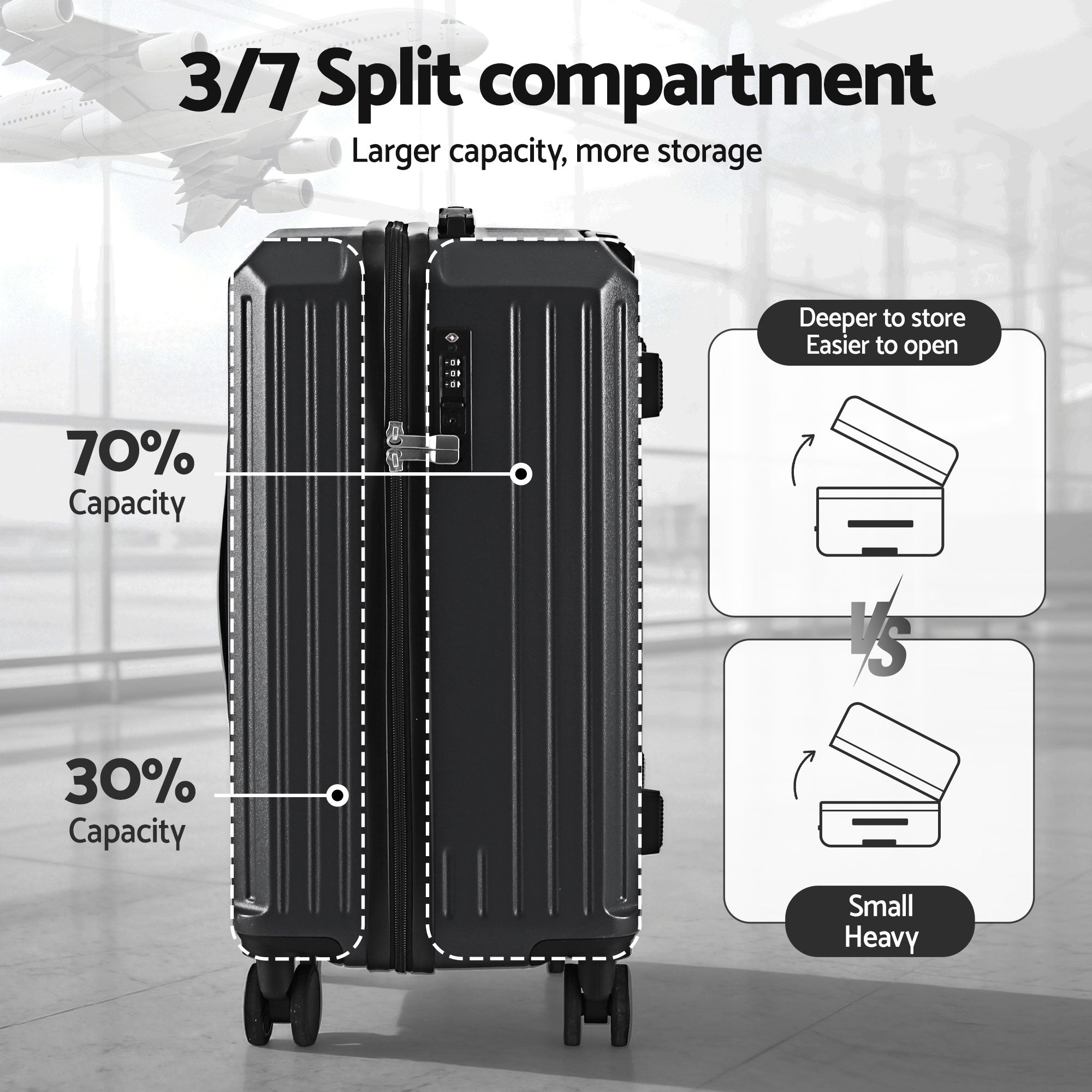 Wanderlite 4pcs Trunk Luggage Suitcase Set Travel Carry On TSA Lock Black