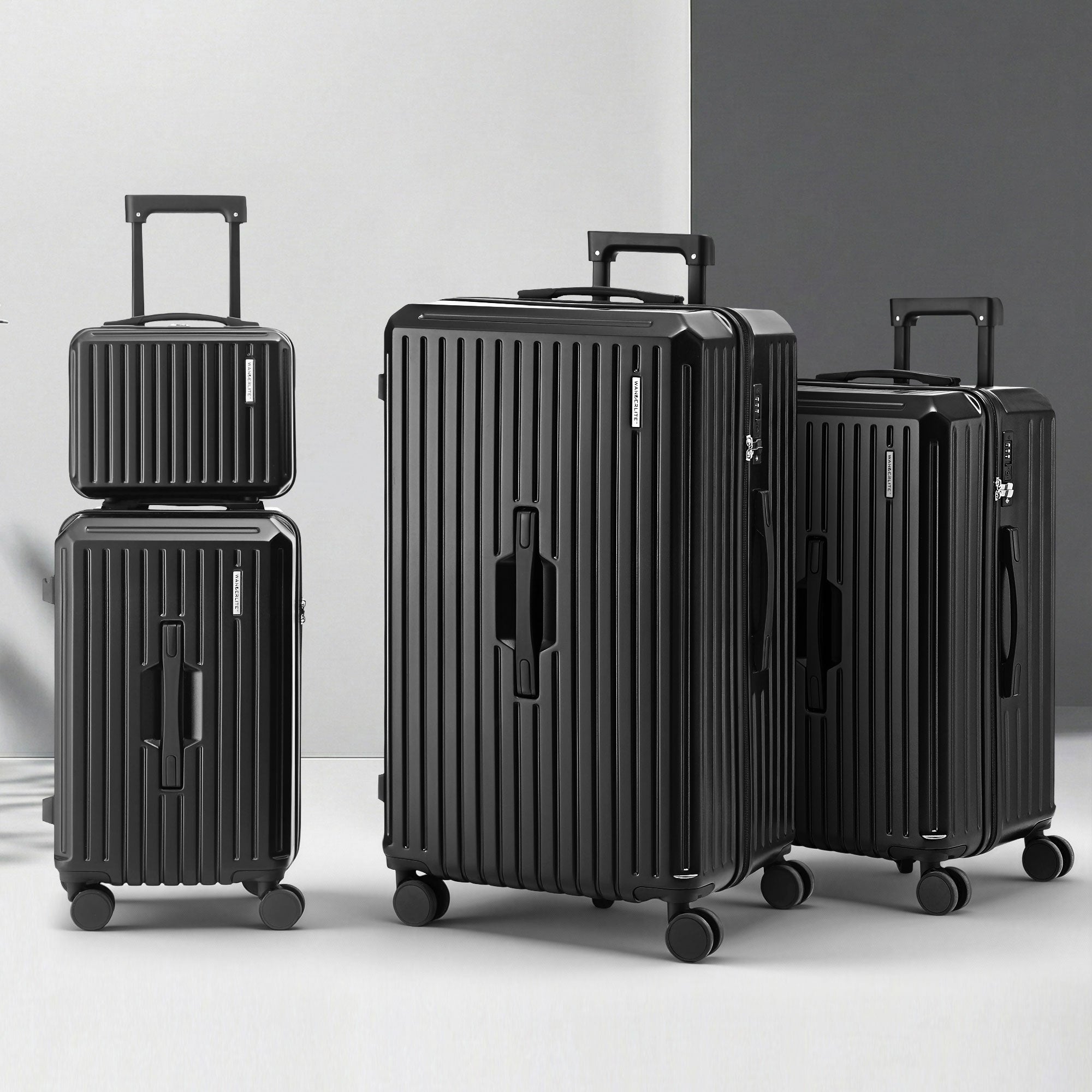 Wanderlite 4pcs Trunk Luggage Suitcase Set Travel Carry On TSA Lock Black