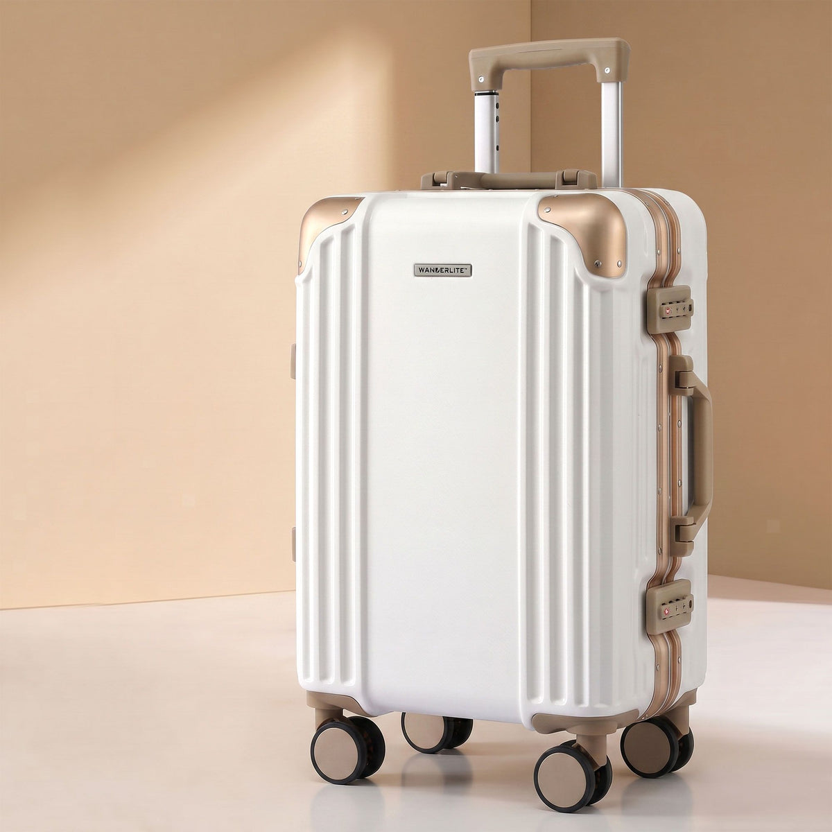 Wanderlite 20" Carry On Suitcase Aluminium Frame TSA Lock White Gold