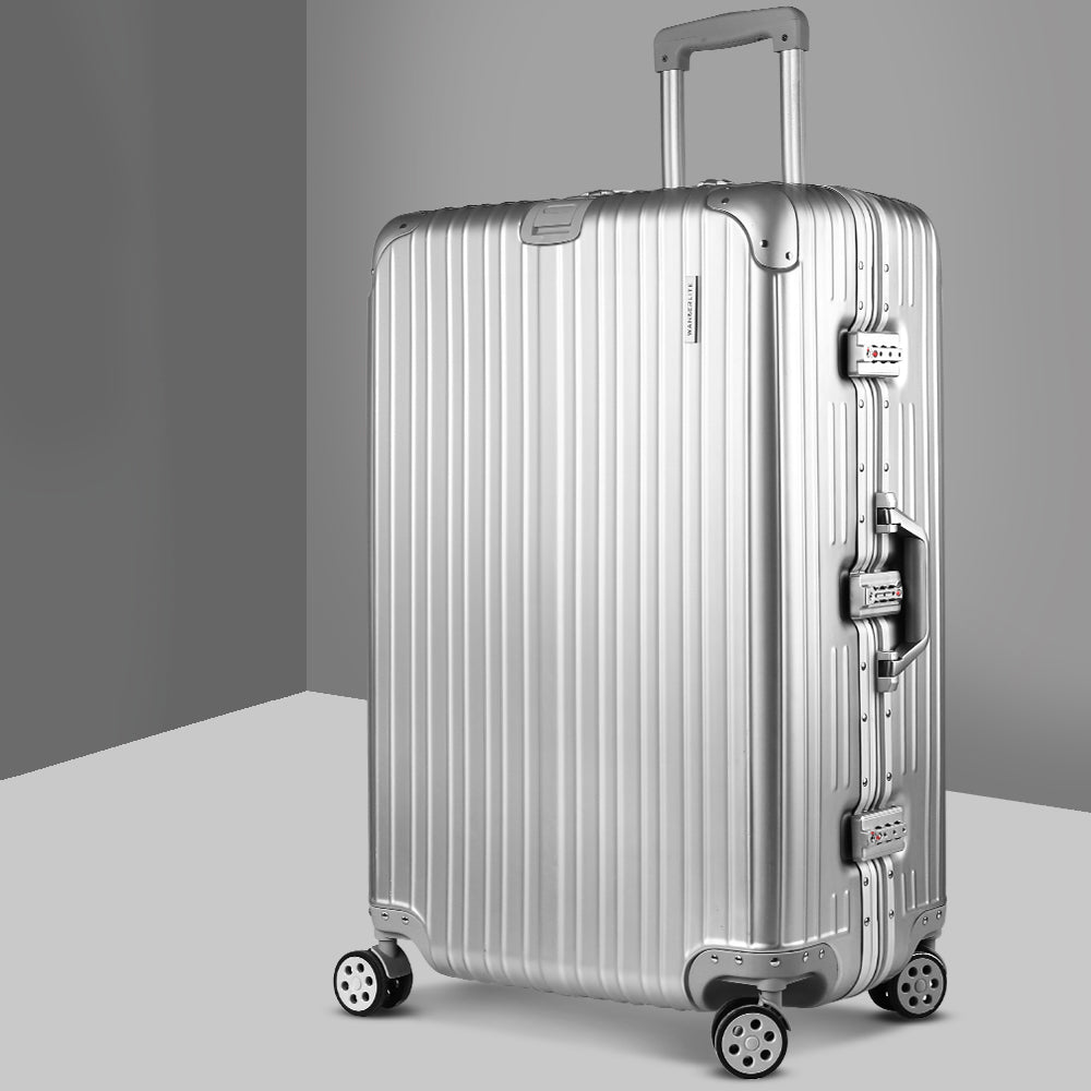 Wanderlite 28-Inch Hard Shell Travel Suitcase with TSA Lock Silver