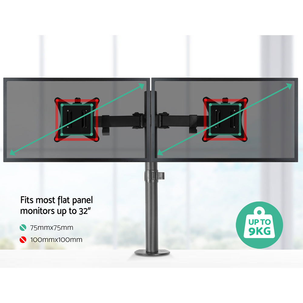 Artiss Dual Monitor Arm Desk Mount Bracket Black