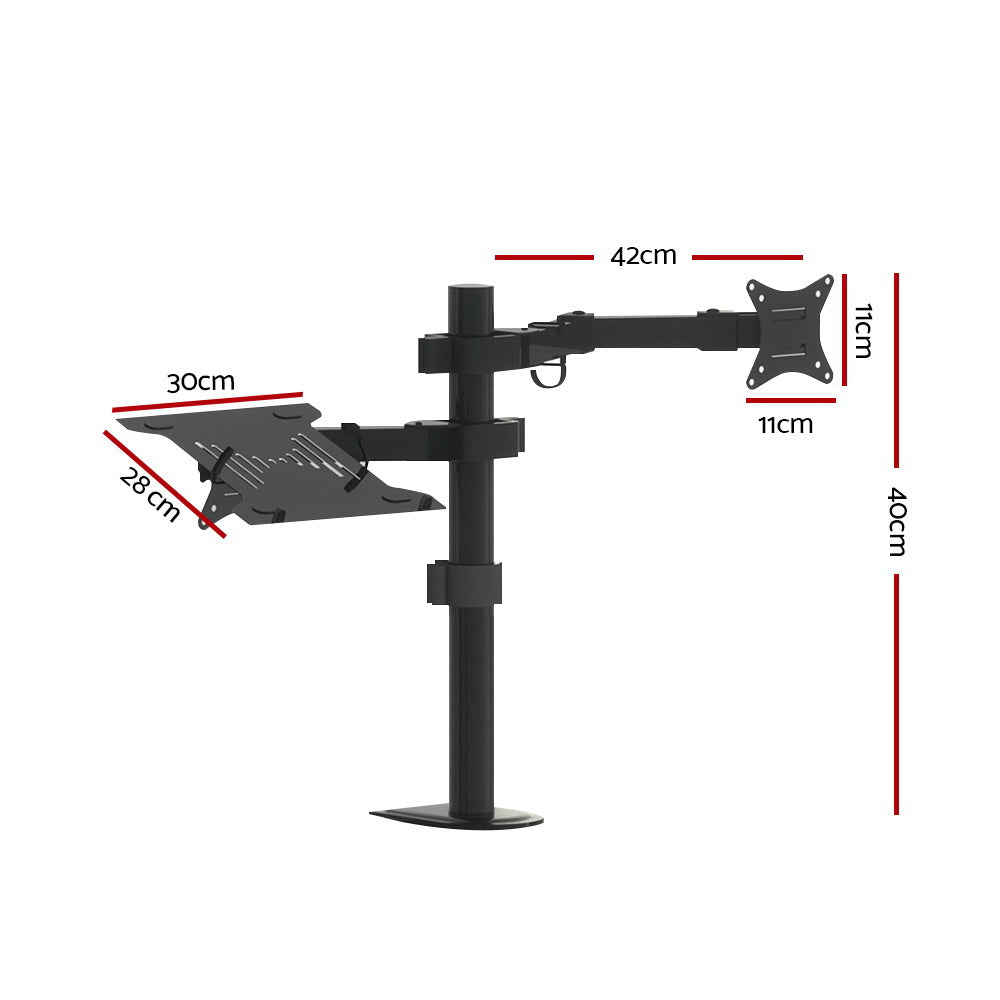 Artiss Dual Monitor Arm Desk Mount with Laptop Tray Black