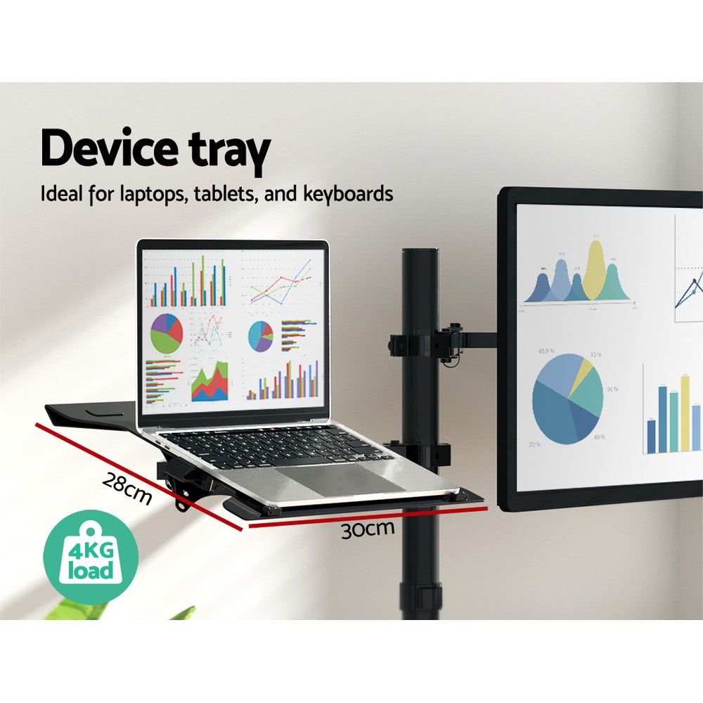 Artiss Dual Monitor Arm Desk Mount with Laptop Tray Black