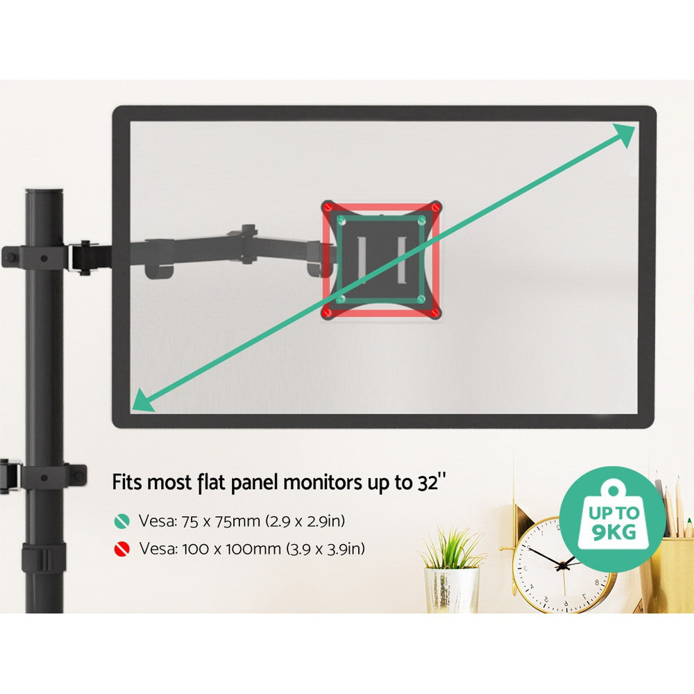 Artiss Dual Monitor Arm Desk Mount with Laptop Tray Black
