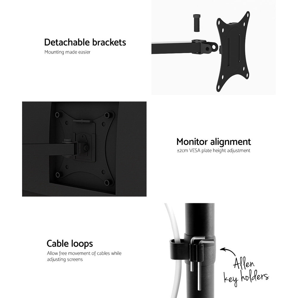 Artiss Dual Monitor Arm Desk Mount with Laptop Tray Black
