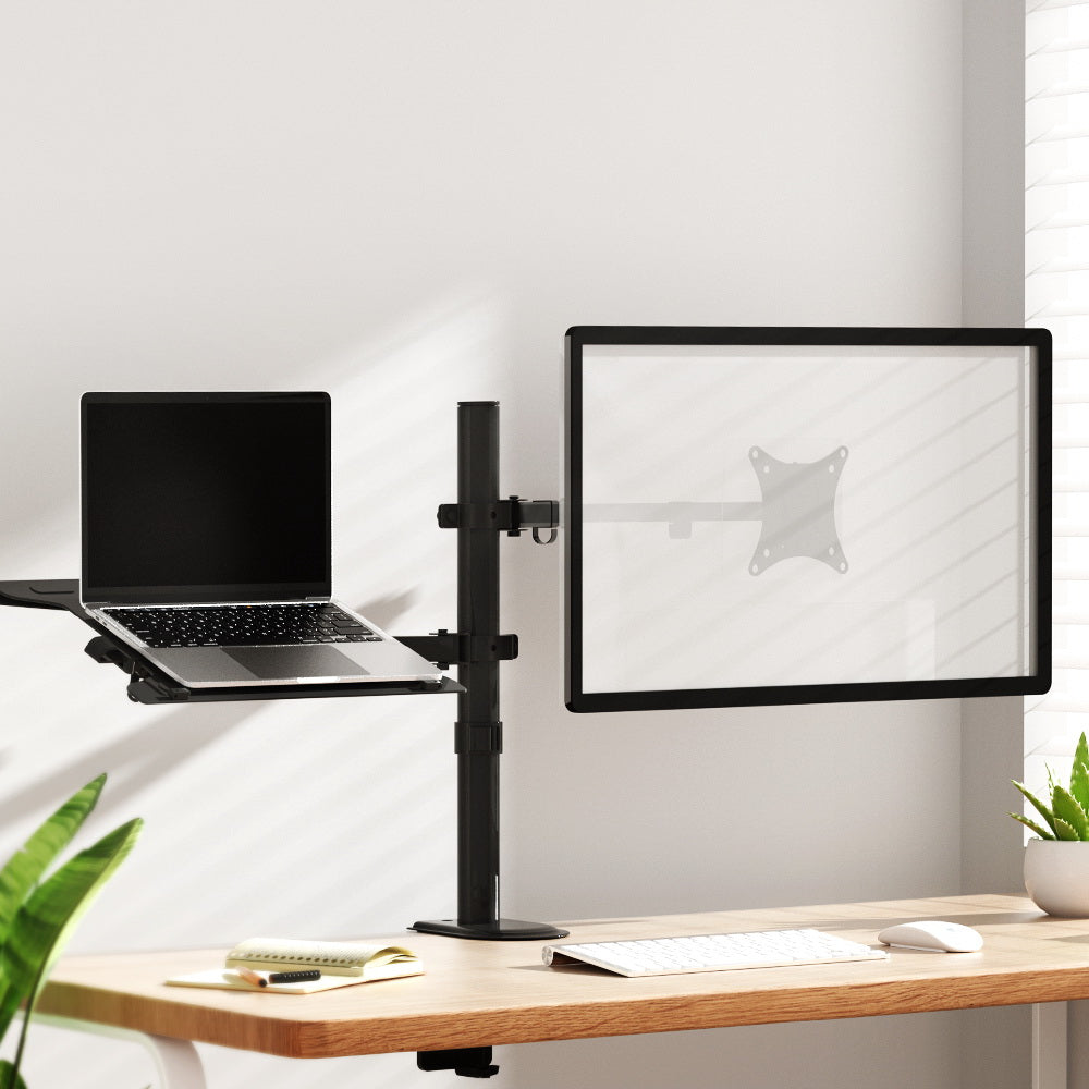 Artiss Dual Monitor Arm Desk Mount with Laptop Tray Black