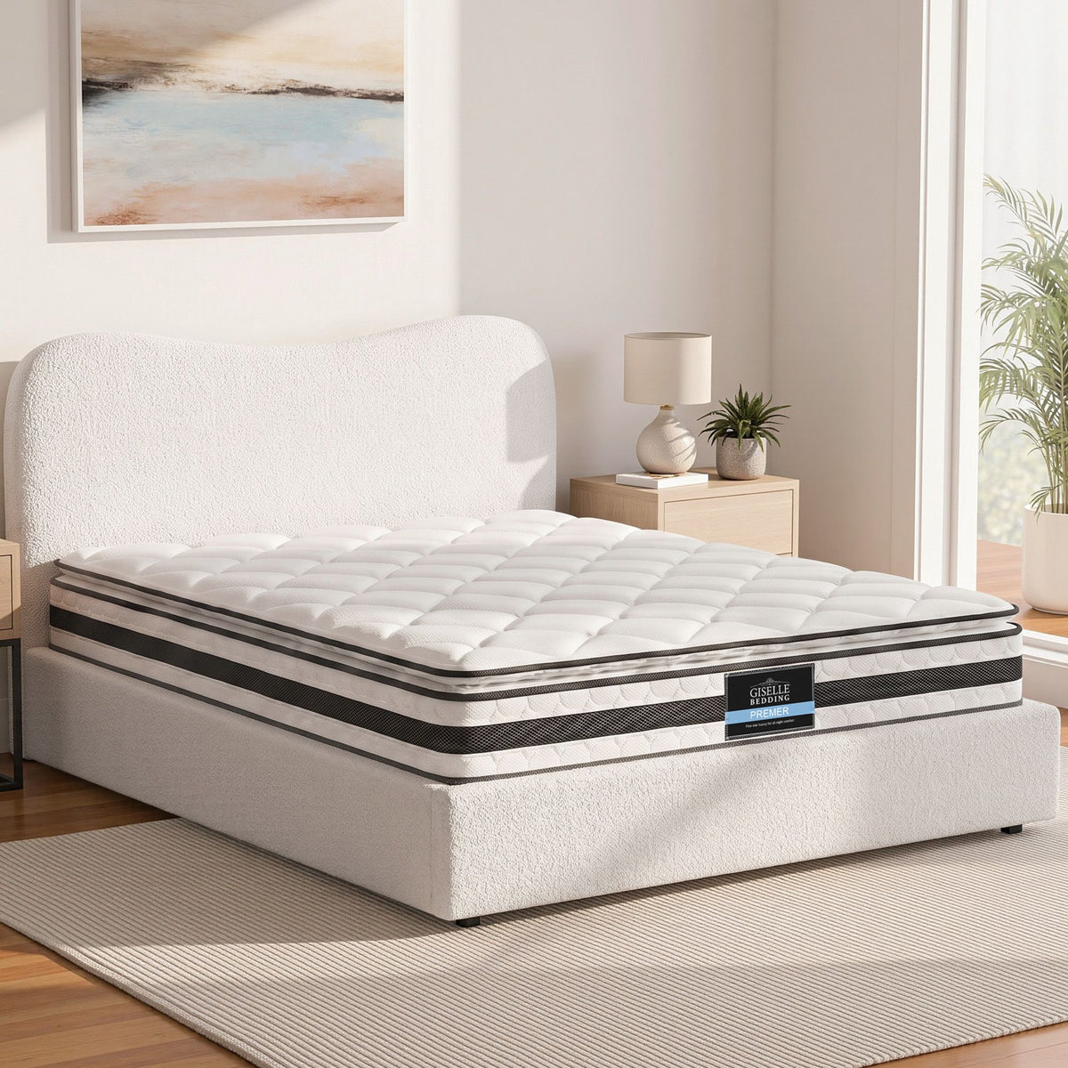 Normay Double Bonnell Pillow Top Mattress and Boucle Bed Frame Set