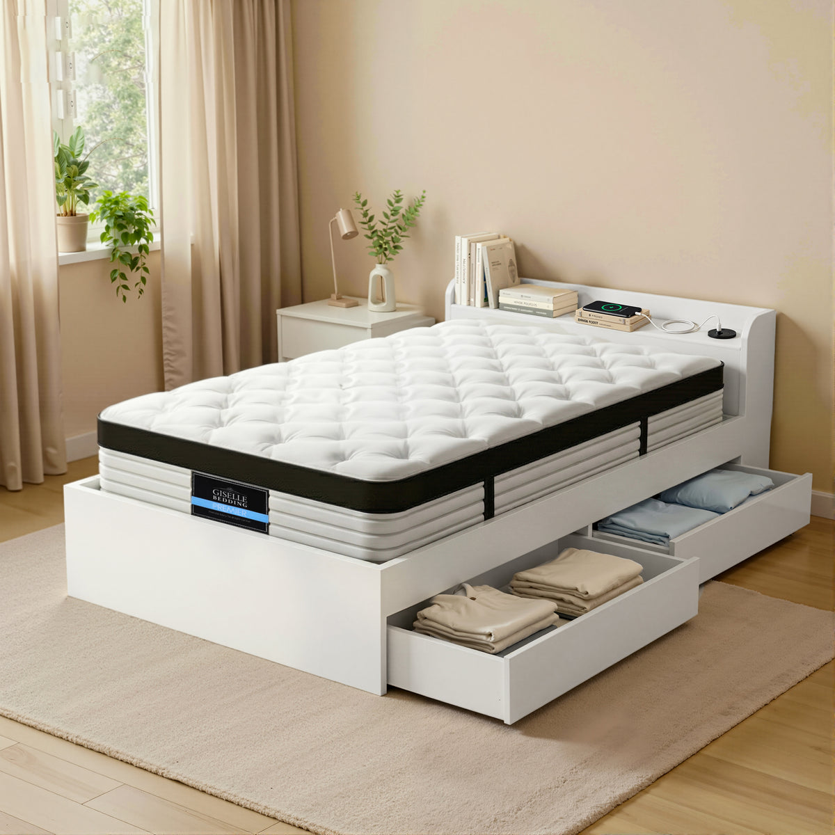 Devon Single Wooden Storage Bed Frame and Mattress Set