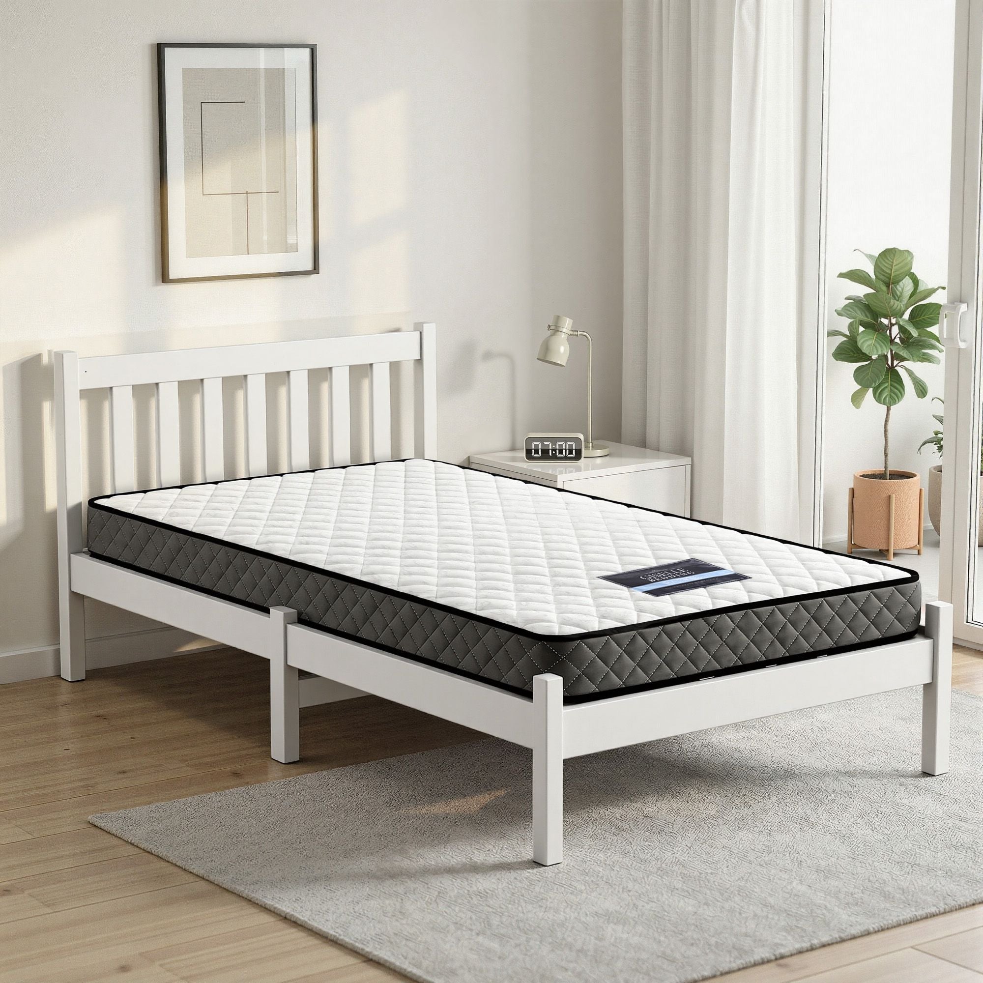 Alzbeta Single Bed Frame and Mattress Set White Solid Pine 16cm