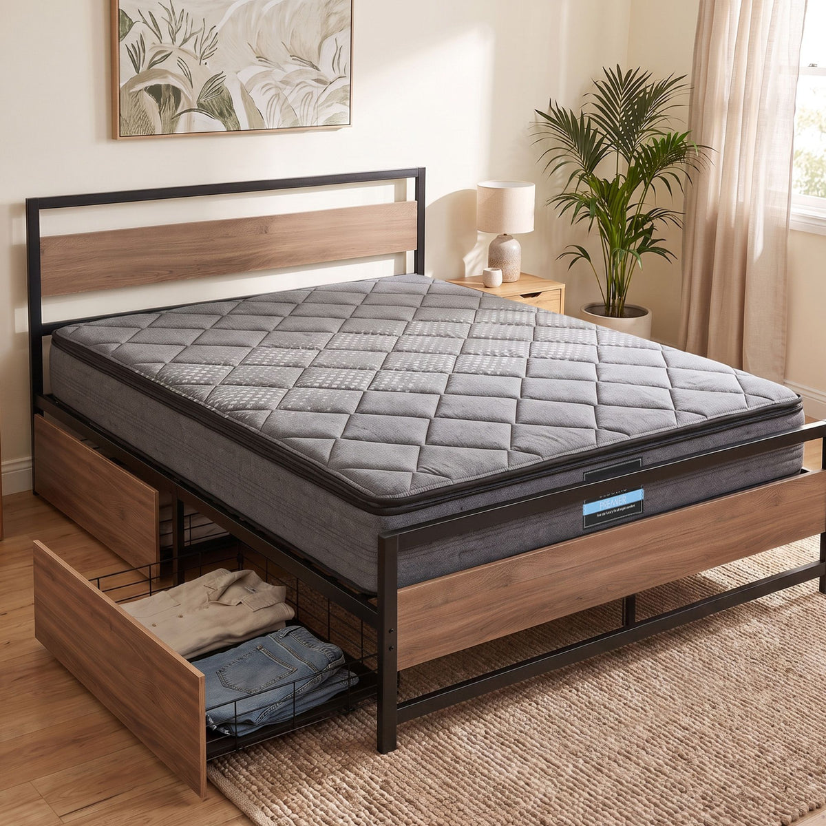 Ella Queen 18cm Pillow Top Mattress and Drew Bed Frame Set