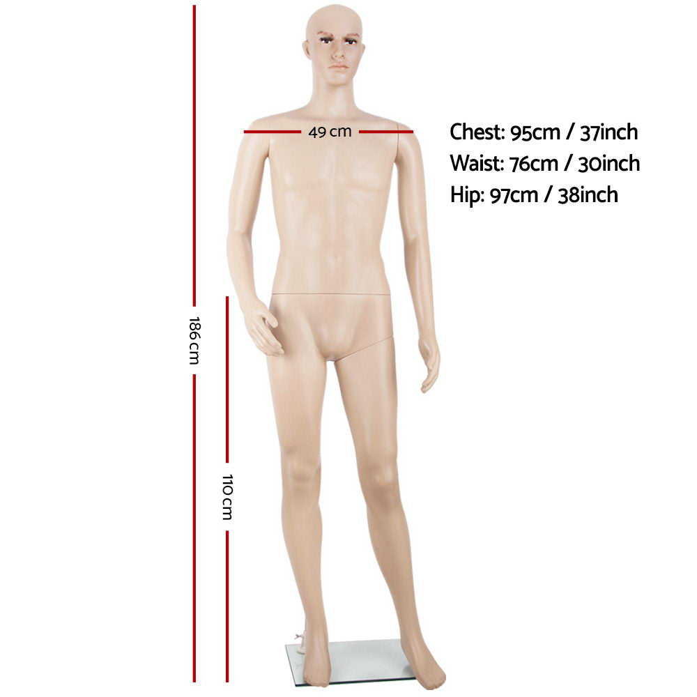 186cm Full Body Male Mannequin Skin Tone Adjustable