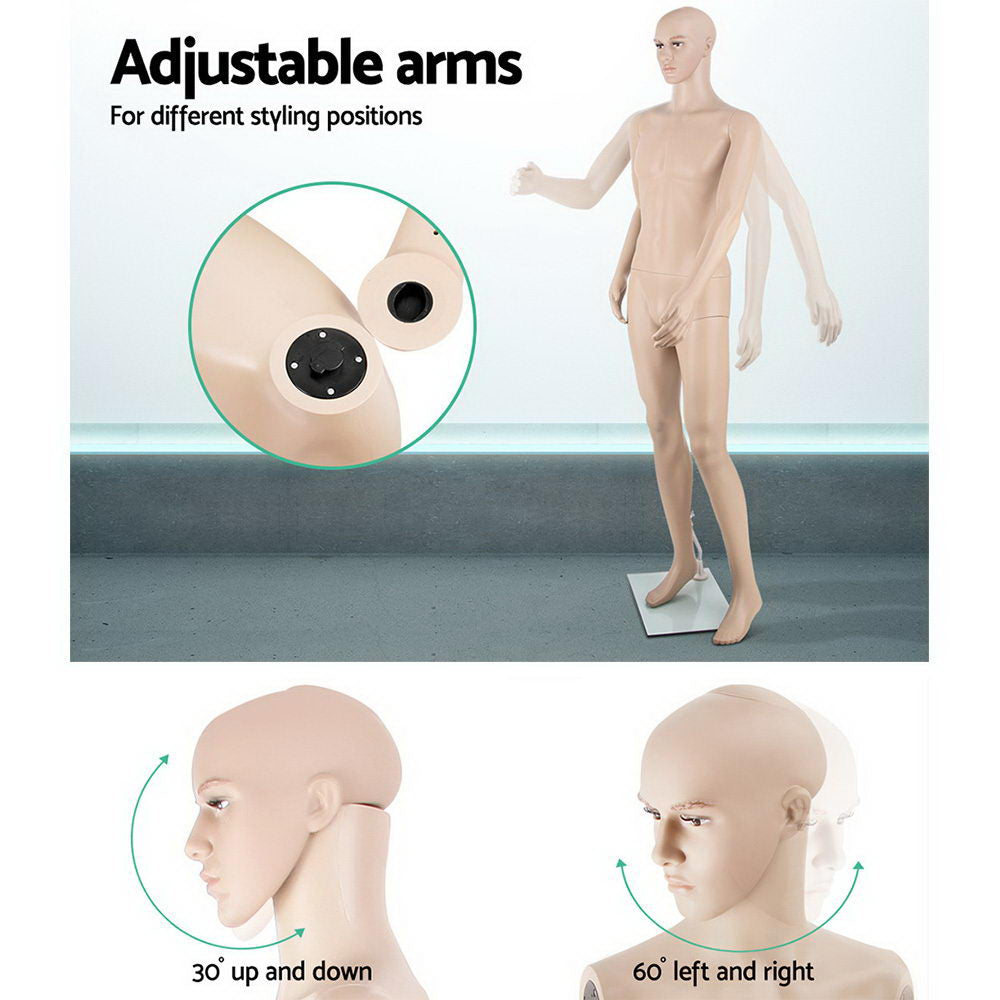 186cm Full Body Male Mannequin Skin Tone Adjustable