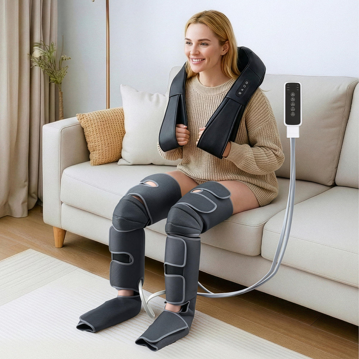 Livemor Air Compression Leg and Neck Massager Bundle with Heat